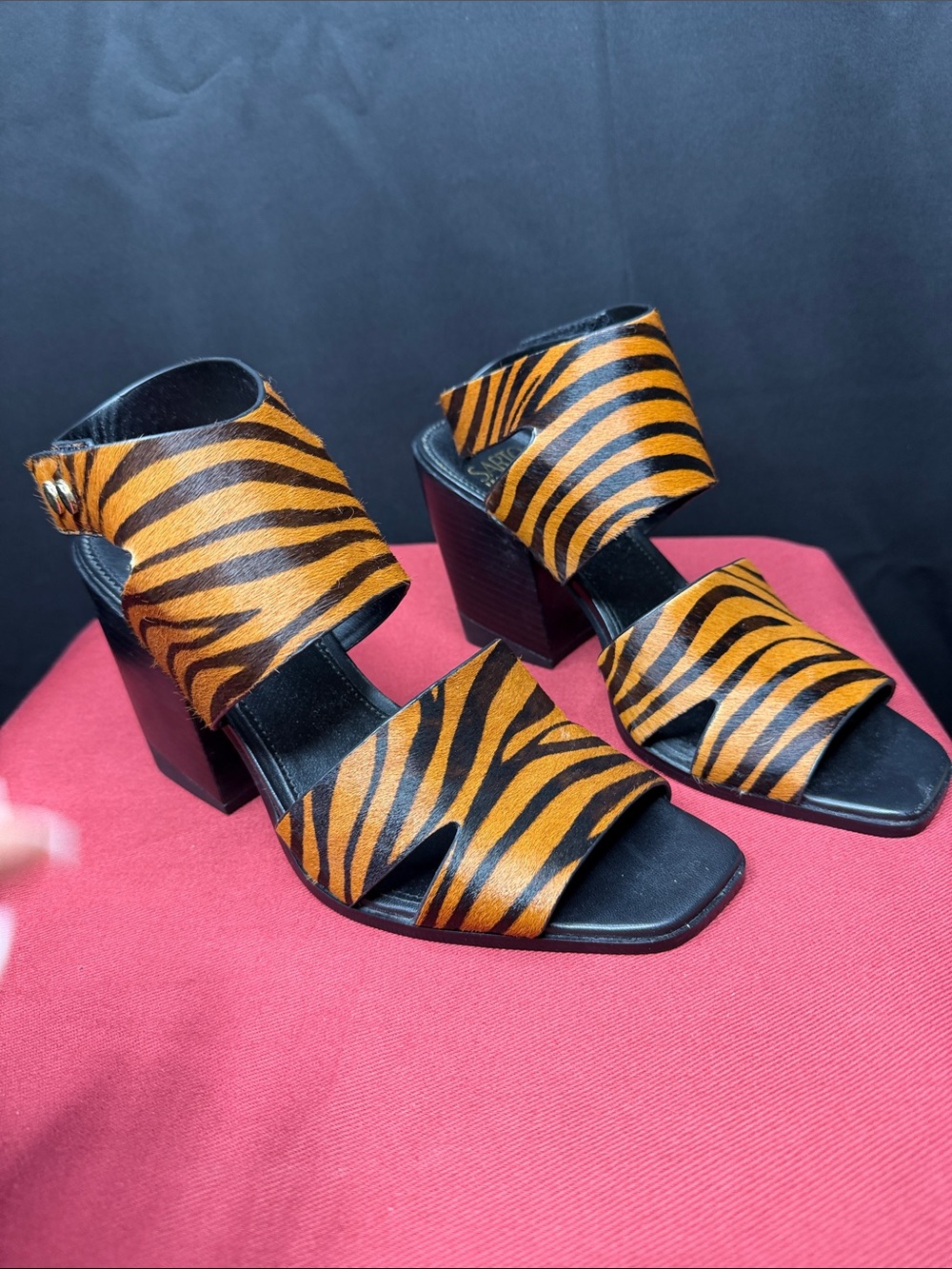 FRANCO SARTO Isabella Genuine Calf Hair Zebra Block Heel Chunky Sandals